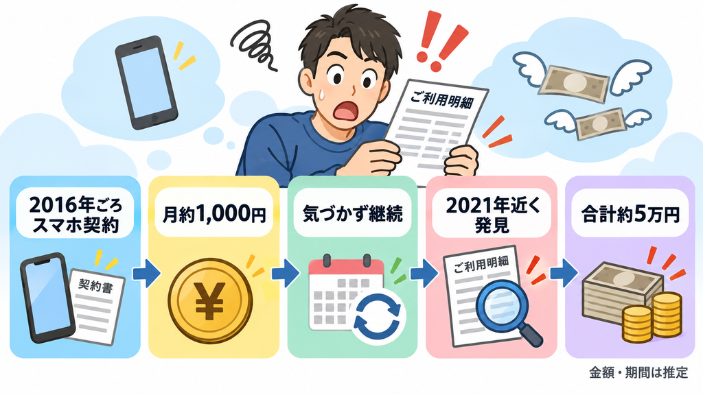 毎月同じ額の知らない請求が並ぶカード明細のイメージ